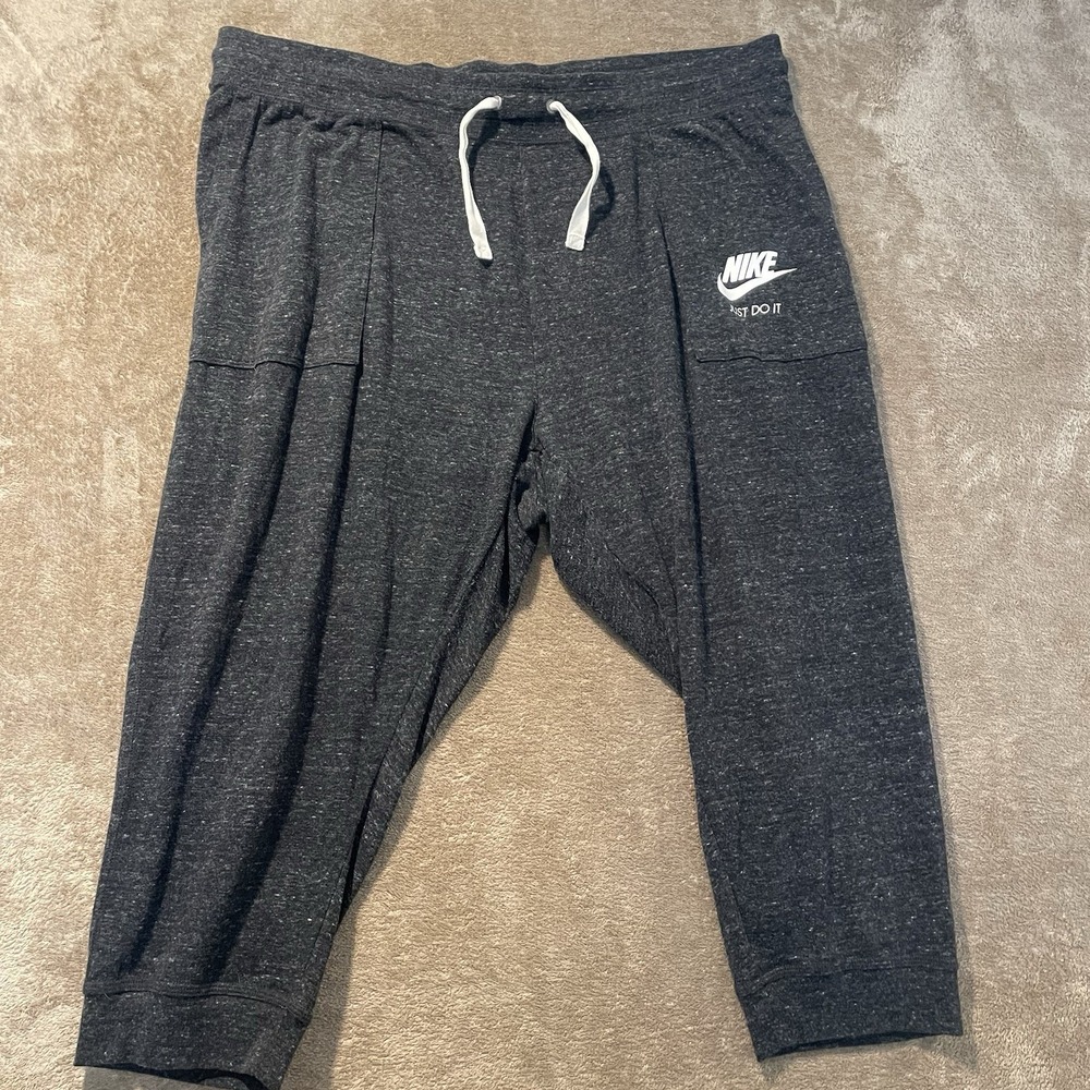 Nike Womens 2X Sweatpants Organic Cotton Gray Cropped Heather Pockets Logo
